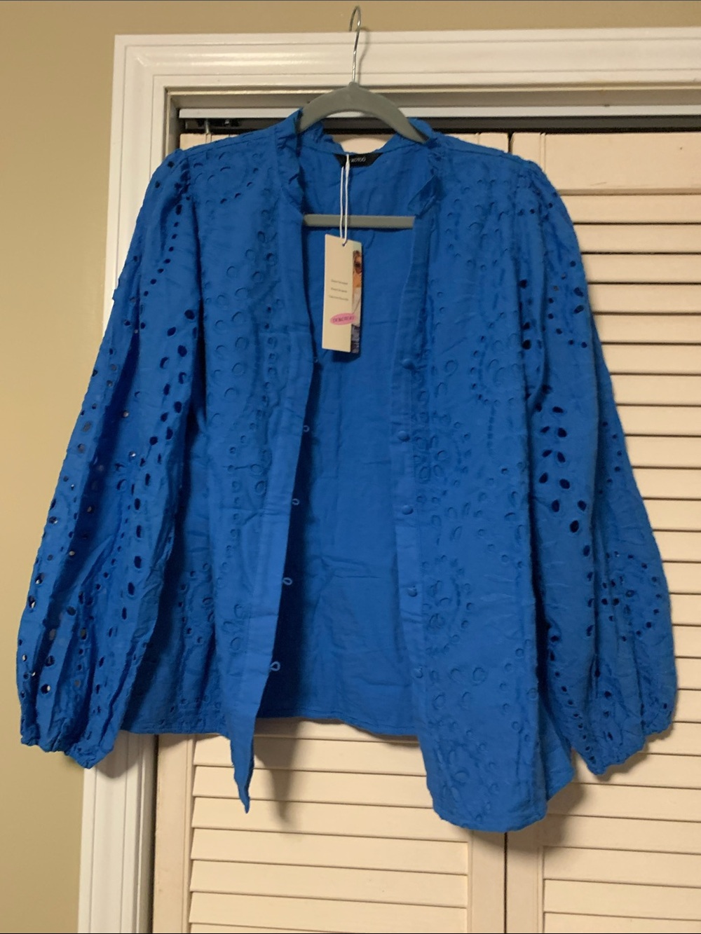 NWT Blue Eyelet Balloon Sleeve Women's Top